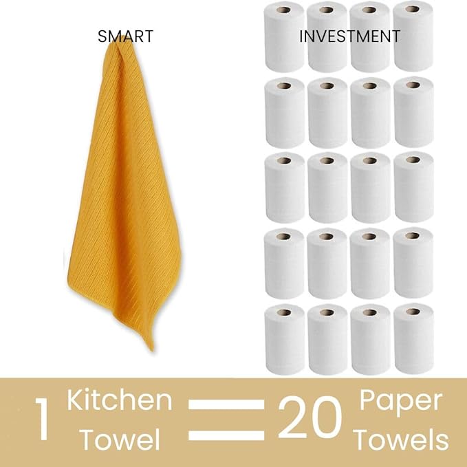 Assorted Kitchen Towels 16x26 inch 100% Cotton Set of 5 - Soft Absorbent Washable Tea Towel for Kitchen - Dish Cloths Towel with Hanging Loop - Quick Drying Dish Towels Mustard Yellow