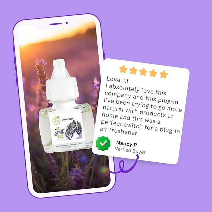 Scent Fill 100% Natural Lavender Plug in Air Freshener, Scented Oil Refills, 2 Refills + Diffuser