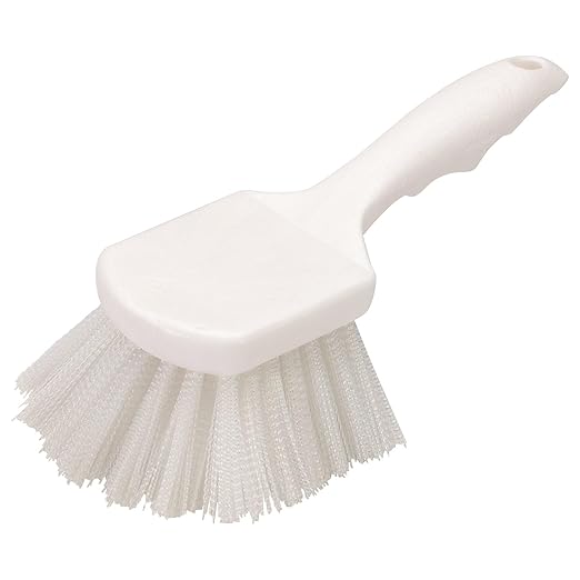 SPARTA Flo-Pac 8" Utility Scrub Brush with 2" Nylon Bristles, Plastic Pistol Grip Handle, Commercial Handheld Cleaning Brush, White