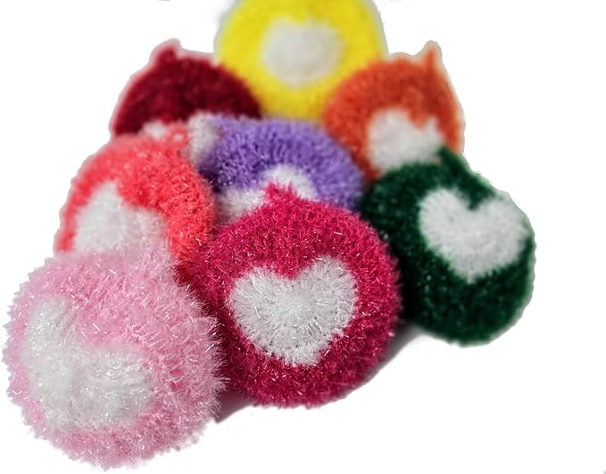 100% Handmade Crochet Heart Round Design Dish Scrubber Scrubbies 3 Set