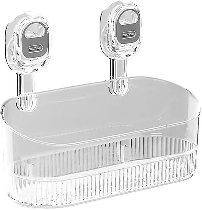 No-Drill Bathroom Suction Storage Box – Large Capacity & Strong Load-Bearing, No Drill Bathroom Shelves Drain Rack Organizer, Hanging Shower Caddy Suction Cups Heavy Duty (Clear)