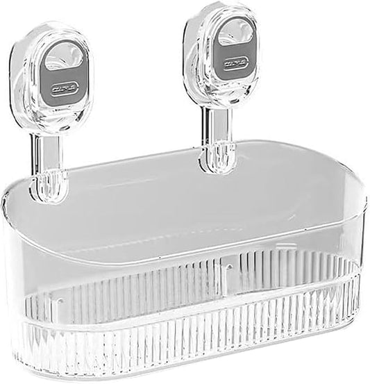 No-Drill Bathroom Suction Storage Box – Large Capacity & Strong Load-Bearing, No Drill Bathroom Shelves Drain Rack Organizer, Hanging Shower Caddy Suction Cups Heavy Duty (Clear)