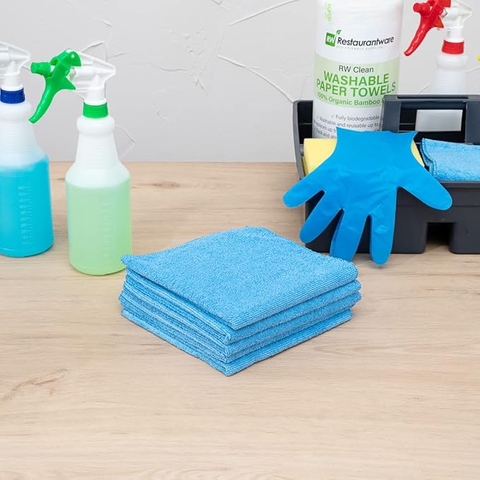 Restaurantware Clean Tek Professional 16 x 16 Inch Cleaning Cloths 100 Lint Free Microfiber Towels - Highly Absorbent Non Abrasive Blue Microfiber Cleaning Rags Reusable For All Purpose Use