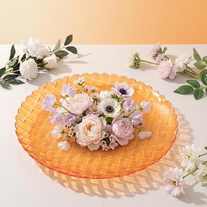 Festiva 60PCS Clear Orange Plastic Plates - Heavy Duty Weave Pattern Fancy Disposable Plates -serve for 30 guests Include 30PCS 10" & 30PCS 7" Plates for Birthday & Easter Party(Orange)