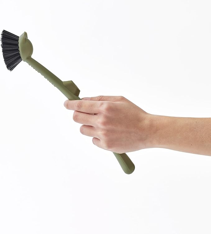 Earth & Mango Magnetic Dish Brush & Scraper, Snaps to Sink, Non-Scratch, Dishwasher Safe, Dish Scrubber – Moss Green