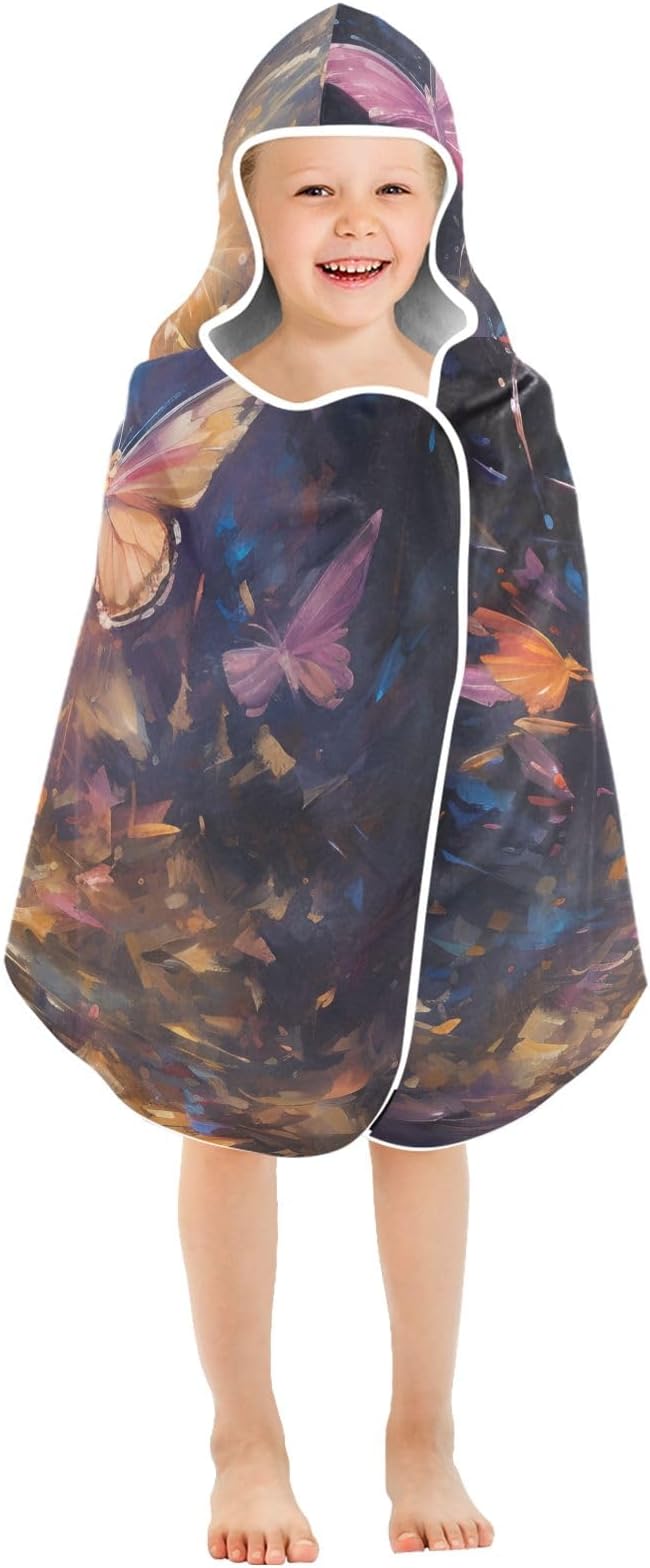 Hooded Towel for Kids Fantasy Butterflies Beach Wrap Bath Towels 50x23.5in
