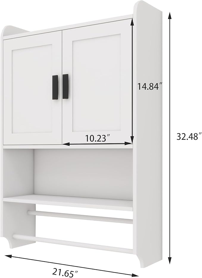 Bathroom Wall Cabinet with Doors, Over The Toilet Storage Cabinet with Adjustable Shelf, Towel Bar and Paper Holder, Medicine Cabinet for Bathroom Kitchen Laundry Room Entryway
