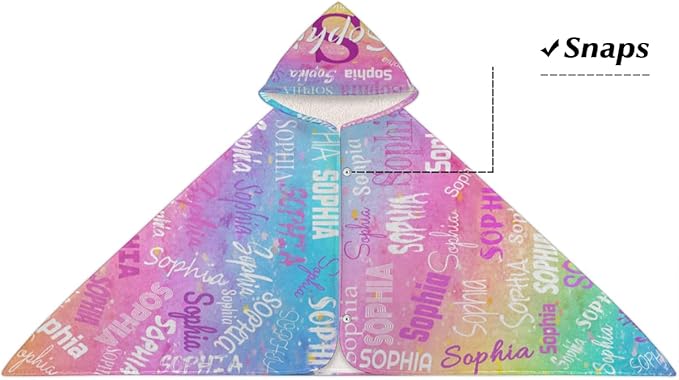 Custom Name Beach Towel for Boys Girls, Kids Babies Personalized Name Hooded Beach Towel Quick-Drying for Beach, Travel, Camping, Seaside, Swimming, Painted Colorful Pink Yellow Blue