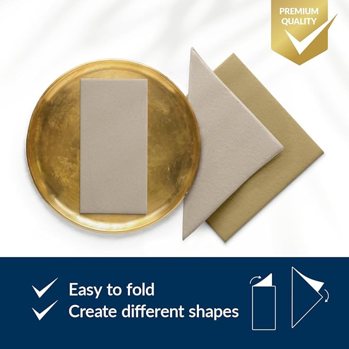 PAW - 50 Pieces Airlaid Paper Linen-Feel Napkins 16" x 16", Monocolor Disposable Cloth-Like Napkins, Elegant Beige Dinner Napkins for Kitchen, Party, Wedding, Gatherings, Christmas