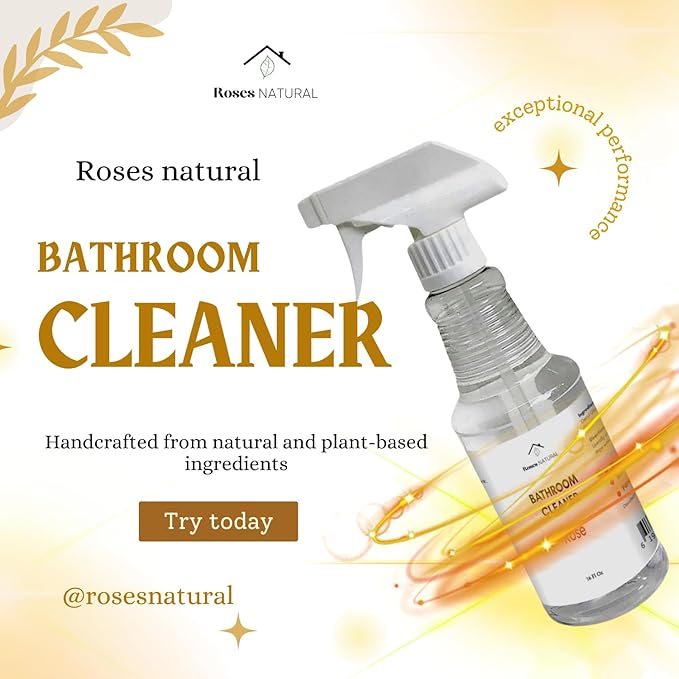 Plant-Based Bathroom Cleaner, Soap Scum Remover, Deodorizing, Multi-Surface (Rose)