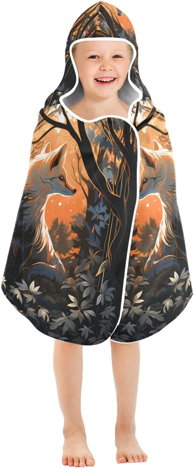 Hooded Towel for Kids Dreamy Fox in The Forest Beach Wrap Bath Towels 50x23.5in
