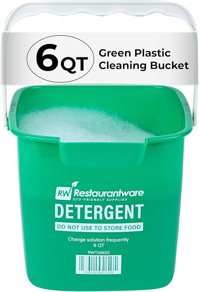 RW Clean 6 Quart Cleaning Bucket, 1 Detergent Square Bucket - With Measurements, Built-In Spout And Handle, Green Plastic Utility Bucket, For Home Or Commercial Use, - Restaurantware