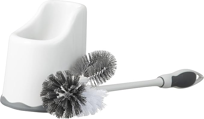 Superio Toilet Bowl Brush and Holder with Under Rim Cleaner for Bathroom, Toilet Brush and Caddy with Non Scratch Bristles and Under Rim Lip Brush
