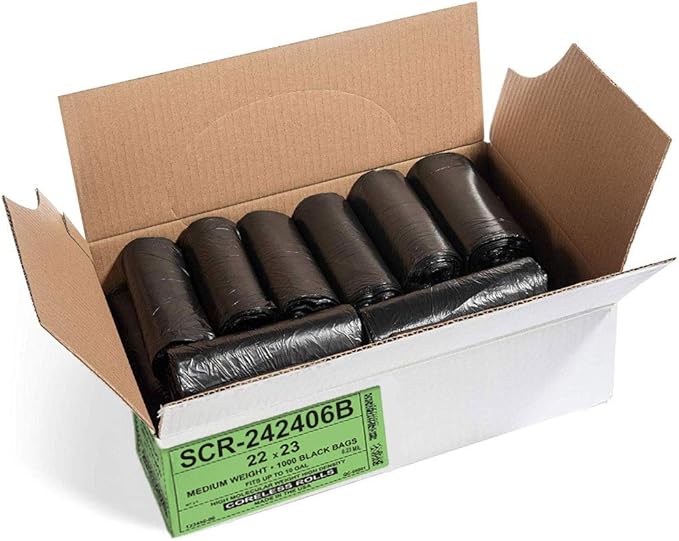 Aluf Plastics 7-10 Gallon Trash Bags - (Commercial 1000 Pack) - Source Reduction Series Value High Density 6 Micron Gauge (equiv) - Intended for Home, Office, Bathroom, Paper, Styrofoam - Black