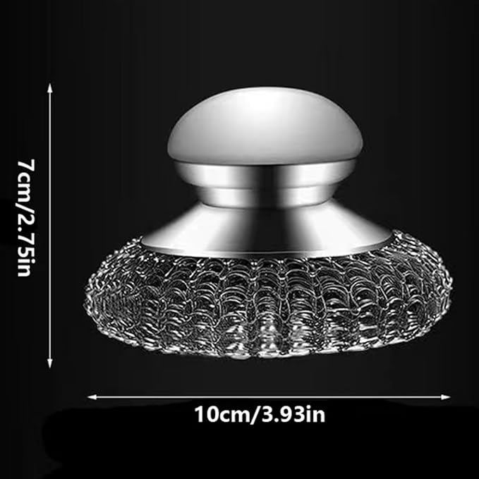 2Pack Steel Wool Dish Scrubber, Stainless Steel Dish Brush with Ergonomic Stainless Steel Handle, for Cleaning Dishes, Cast Iron, Stock Pots, Pans, Griddles, Grills