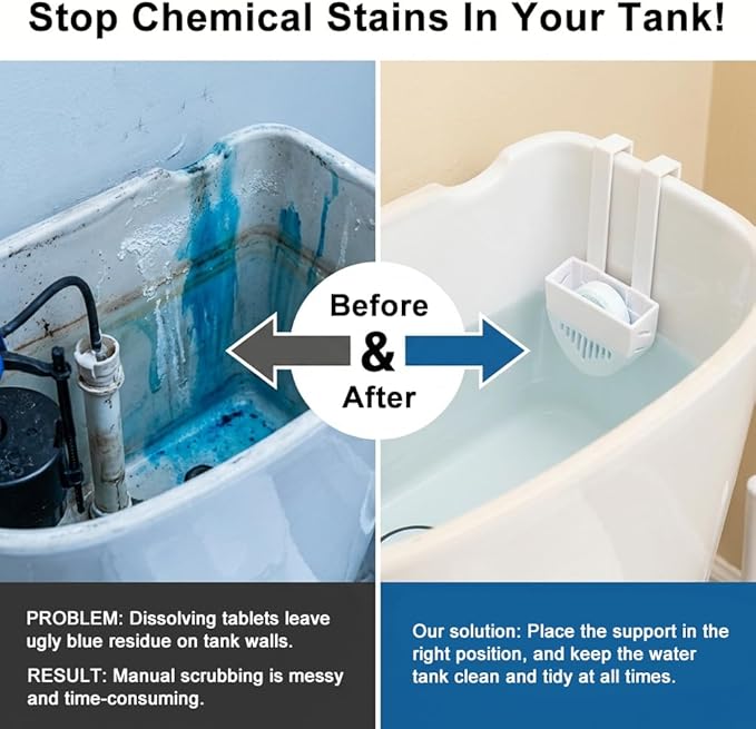 2Pcs Toilet Tank Cleaning Tablet Holder, Hanging Toilet Cleaner Box Tablet Bracket Preventing Dissolved from Polluting Water Tank Fits Most Standard Toilets Tanks, w/Brush