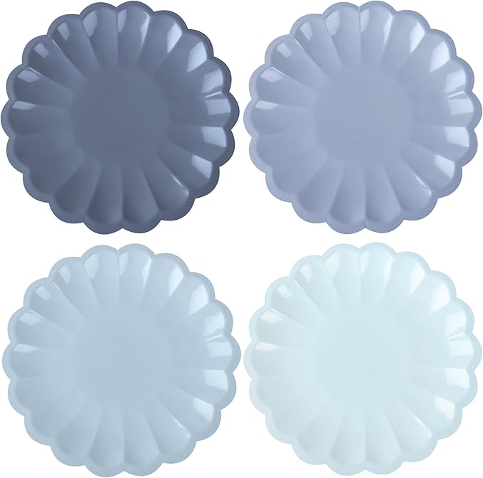 AimFun 24 Pcs Dusty Blue Paper Plates 7.5 Inch Scalloped Disposable Plates Gradient Blue Dessert Plates for Birthday Wedding Baby Shower Bridal Bachelorette Party Supplies Table Decor