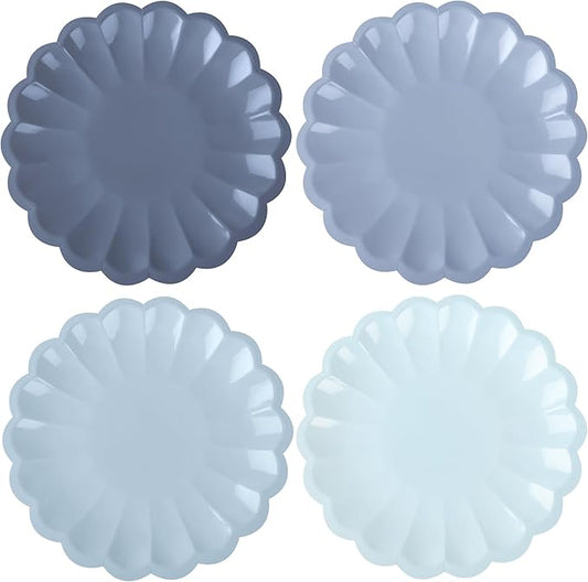 AimFun 24 Pcs Dusty Blue Paper Plates 7.5 Inch Scalloped Disposable Plates Gradient Blue Dessert Plates for Birthday Wedding Baby Shower Bridal Bachelorette Party Supplies Table Decor