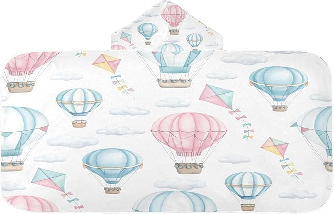 CEBUGI Hot Air Balloons Hooded Bath Towel for Kids Absorbent Soft Bath Towel Wrap with Hood 50x23.5in Pool Beach Shower Towel for Boys Girls