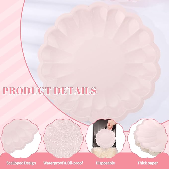 NatNarr 30 Pcs Pink Paper Plates 9.5 In Light Pink Plates Disposable Heavy Duty(350gms) Fancy Plate Scalloped Party Plate with Shell Edge for Wedding Birthday Bridal Shower Girl Baby Shower