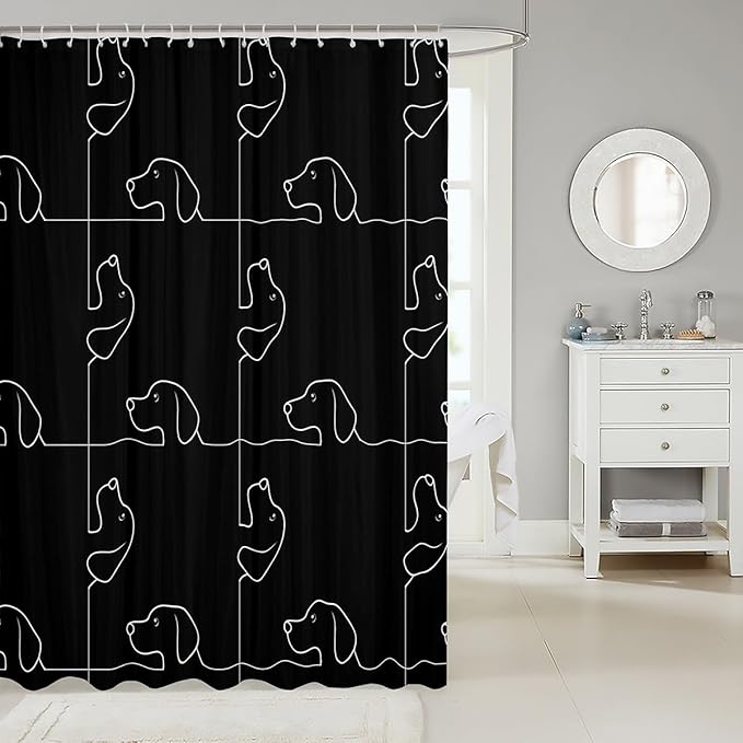 Feelyou Sausage Dog Shower Curtain Kids Cute Dachshund Bathroom Shower Curtain Set for Cartoon Puppy Dog Bath Curtain Kawaii Pet Black Gift for Dog Lover Kids Bathroom Accessories 72"x78"