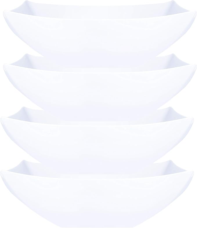 PLASTICPRO Disposable 128 ounce Square Serving Bowls, Party Snack or Salad Bowl, Extra Large Plastic Elegant White Pack of 4