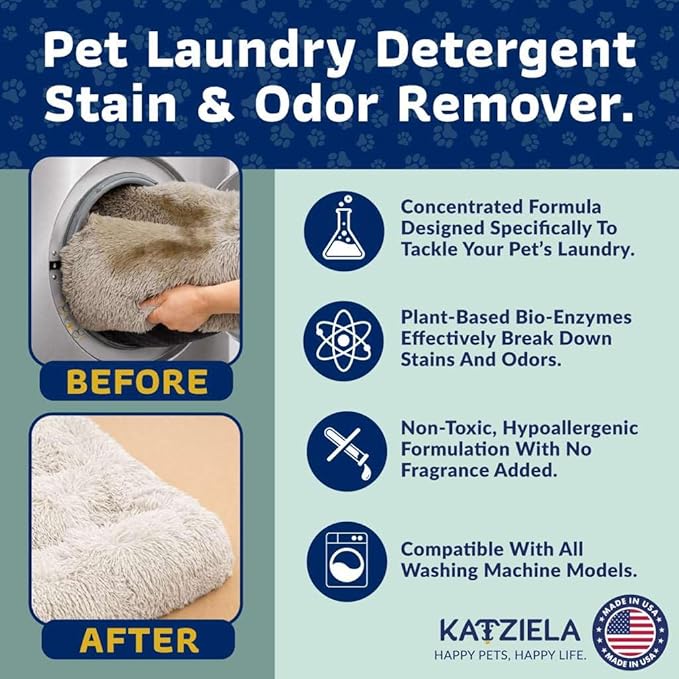 Katziela Enzyme Based Powder Laundry Detergent for Cat Pee, Deodorizer, Urine, Dogs Beds, Pee Pads, Dog Drool, Stain Eliminator 64 Loads
