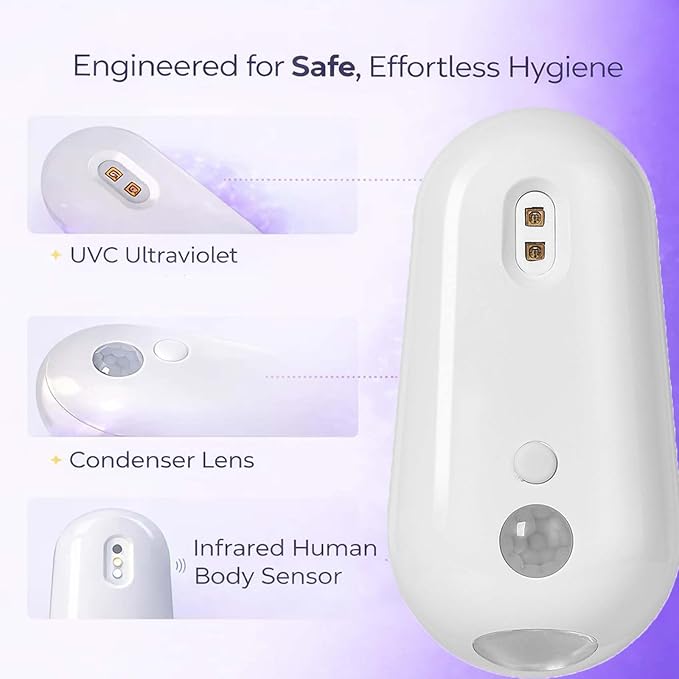 Purivio Self Cleaning Uv Toilet Sanitizer Light, Uv Toilet With Night Light, Hands-Free Cleaning Support, Motion-Activated, Rechargeable, Adhesive-Mounted For Shared Bathrooms (1 Set)