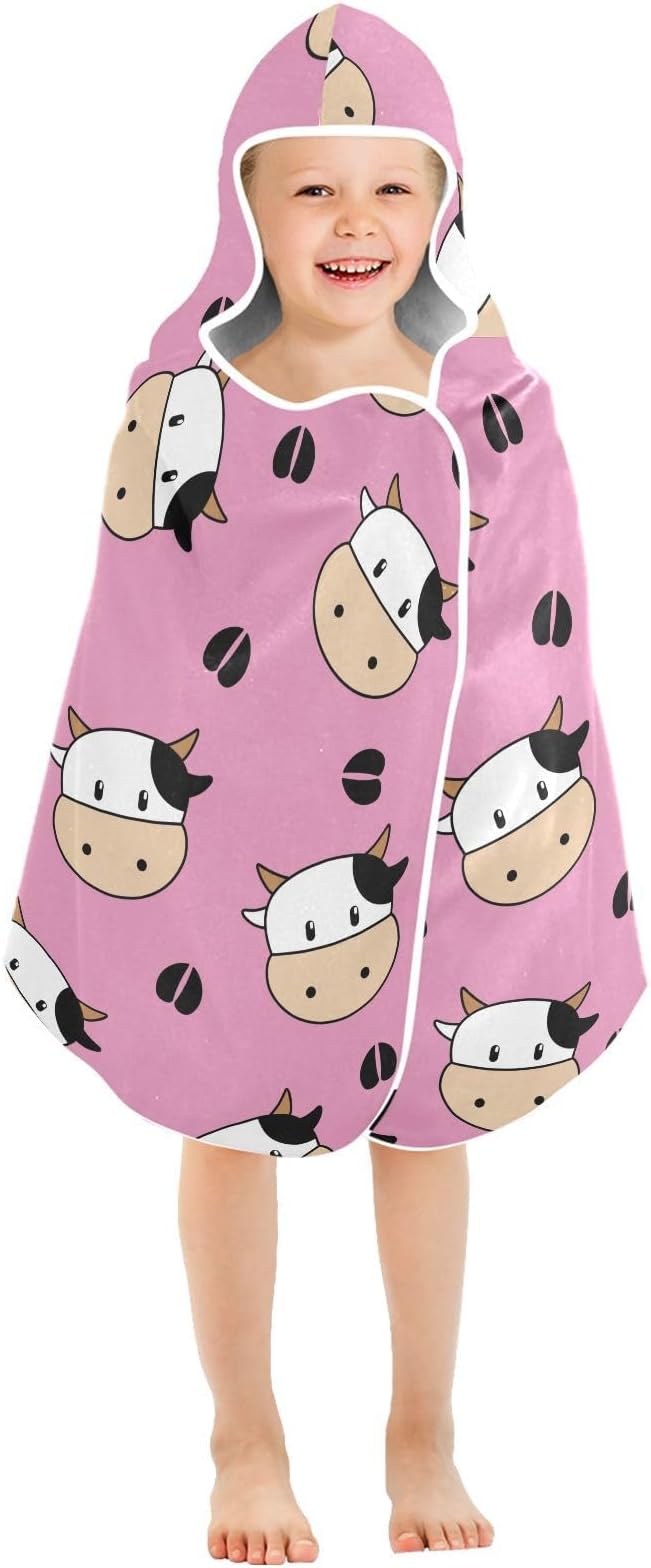 susiyo Kids Hooded Bath Towel Cow Pink Beach Towel for Kids 23.5 x 50 Inch Microfiber Soft Absorbent Quick Dry Bath Swim Pool Towel Wrap Poncho Bathrobe with Hood for Kids Toddler