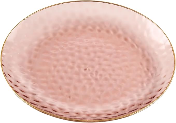 PLASTICPRO 30 Pack Hammered Plastic Plates Heavyweight Disposable Plastic Plates Elegant Clear Hammered Rim Platsic Party Dishes (Rose With Gold Rim, 7'' INCH PLATES)