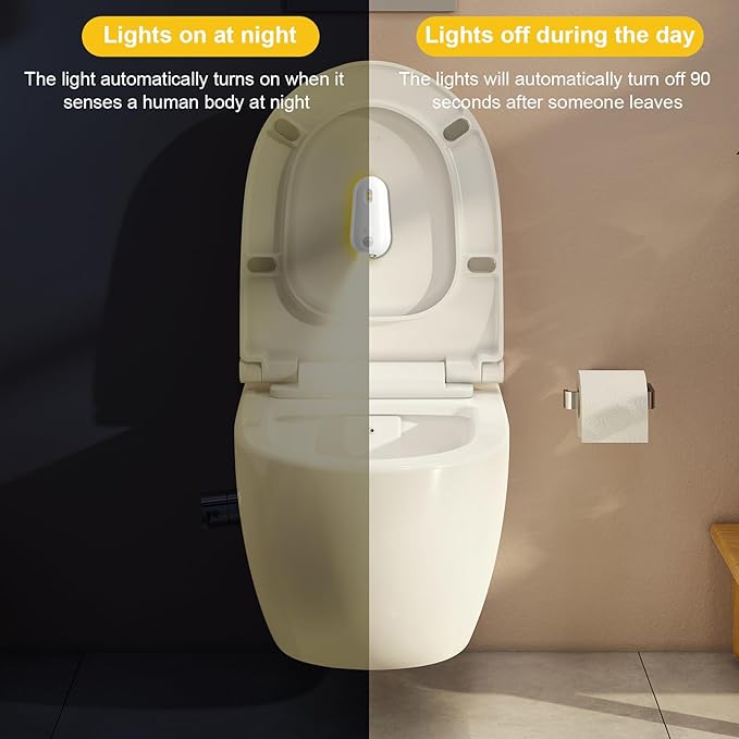 Toilet Night Light,Motion-Activated,USB Rechargeable, Adhesive Mounted Tool-Free for Shared Bathrooms, For Elderly & Pet