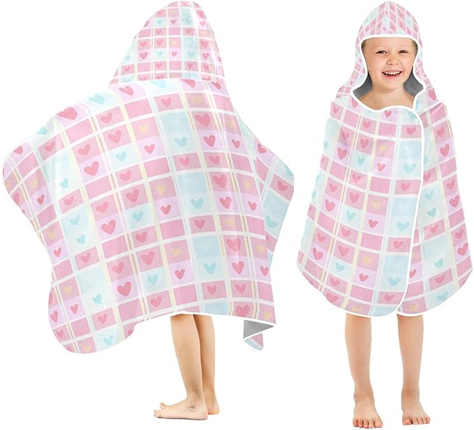CEBUGI Colored Hearts Hooded Bath Towel for Kids Absorbent Soft Bath Towel Wrap with Hood 50x23.5in Pool Beach Shower Towel for Boys Girls