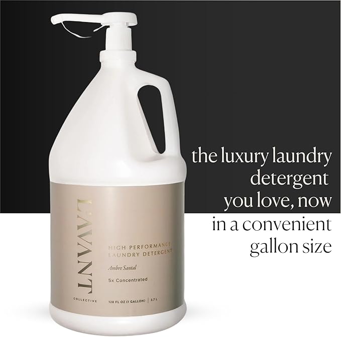 L'AVANT Collective Luxury Laundry Detergent | Ambre Santal | Natural Non-Toxic Liquid Laundry Soap with Enzymes | Bulk 1 Gallon, 5x Concentrated, Plant-Based, HE Compatible | 128 oz