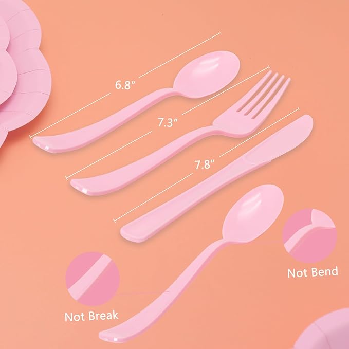 350PCS Light Pink Paper Plates and Napkins Set with Utensils Serve 50 Guests,Pink Party Decorations for Baby Shower Graduation Valentines Day Party Supplies