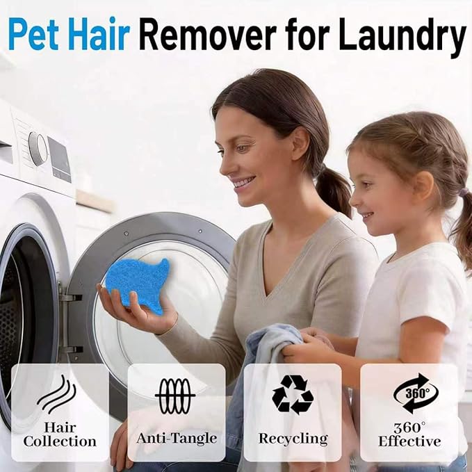 6 PCS Pet Hair Remover for Laundry- Effectively Removes Fur, Lint & Dander - Reusable, Eco- Friendly Laundry Pet Hair Catcher - Gentle Washing (Blue)
