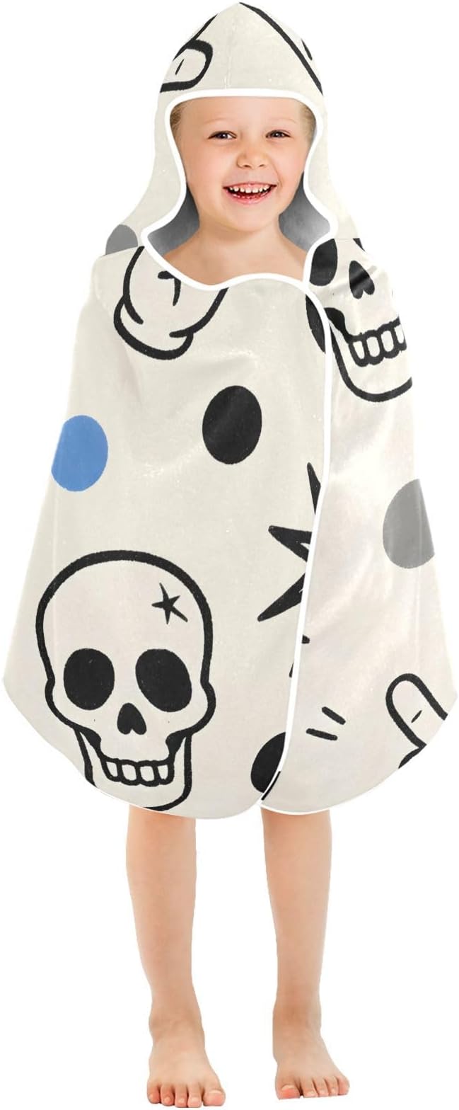 SUABO Kids' Bath Towels Skull Polka Dots Hooded Towels for Boys Girls,Toddler Towels Multi-Purpose for Beach,Pool and Bathroom,23.5" x 50", Soft and Highly Absorbent