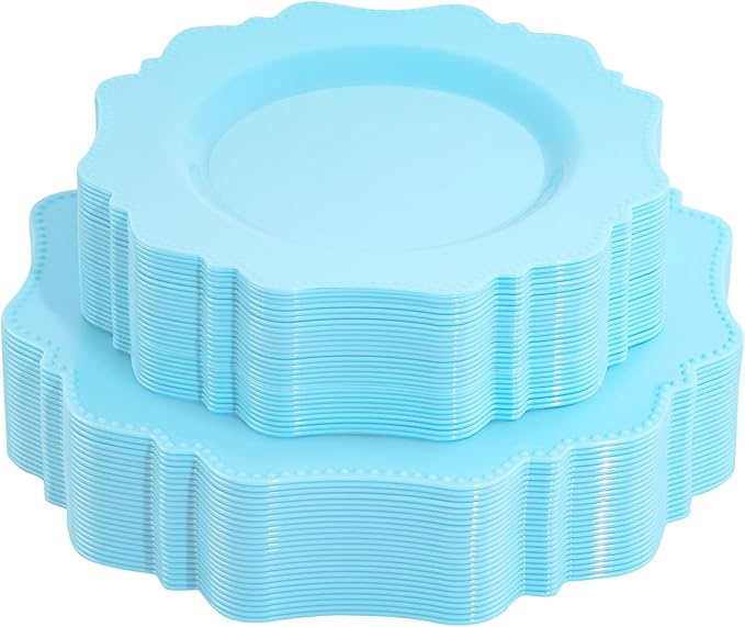 COLOSUS 60Pcs Blue Plastic Plates, Light Baby Blue Party Plates, Heavy Duty 30 Dinner plate 10.5” and 30 Salad/Dessert Plate 8.25” for Easter day, Party,Dinner