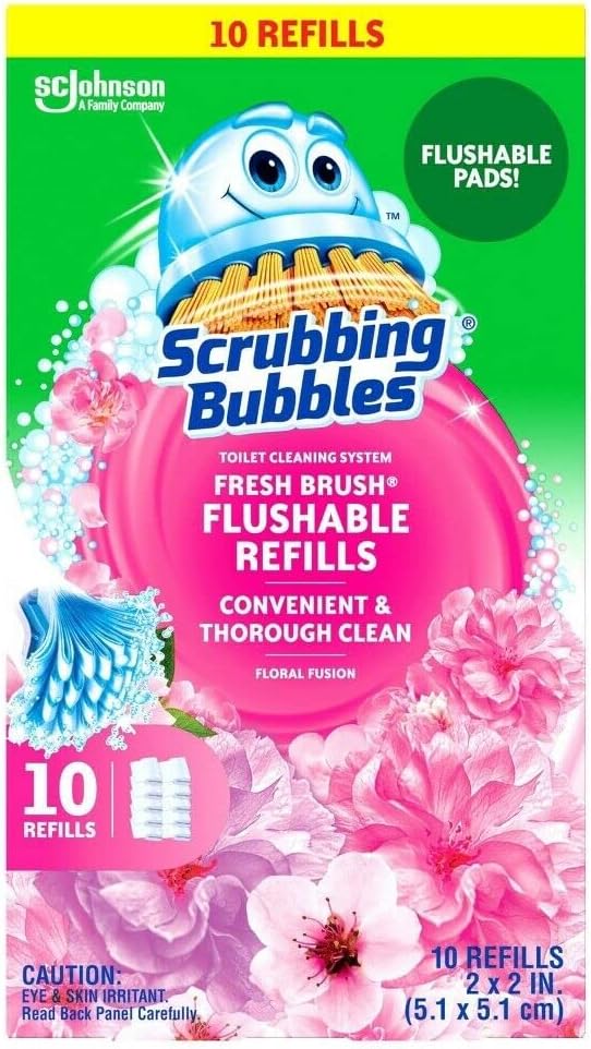 Scrubbing Bubbles Fresh Brush Flushables Refill, Toilet and Toilet Bowl Cleaner, Eliminates Odors and Limescale, Floral Fusion Scent, 10 Count (Pack of 1)