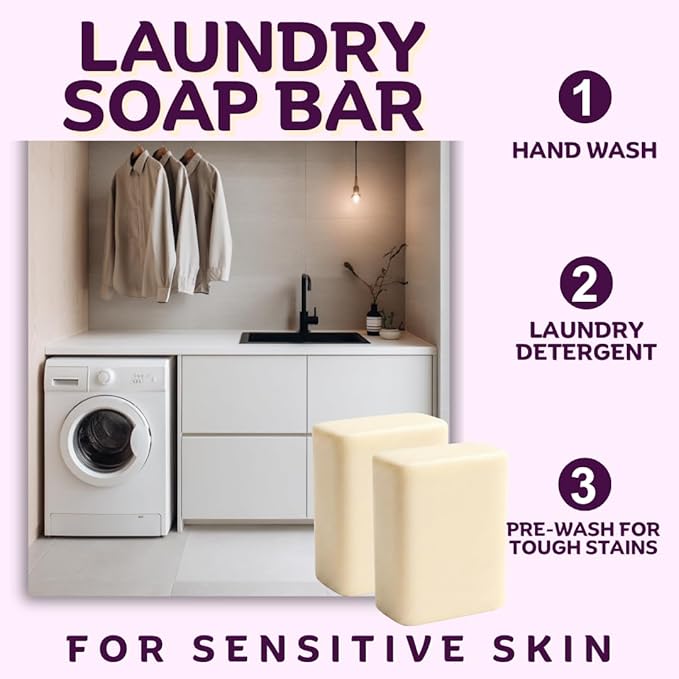 Laundry Soap Bar with Organic Lavender for Sensitive Skin - 2Pcs