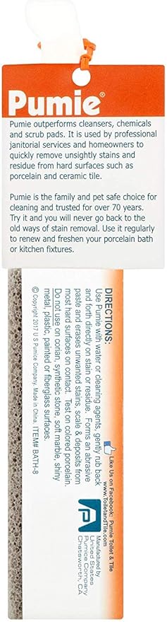 PUMIE Toilet & Tile Pumice Cleaner, Pumice Stick with Handle, Multi-Function Toilet Bowl Ring Remover by US Pumice, Bath-8, Pack of 4