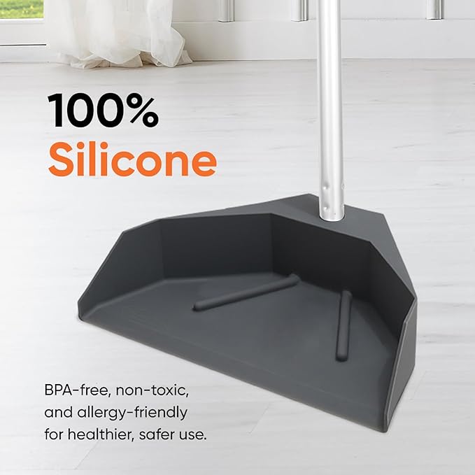 Silicone Dust Pan with Handle Lobby Dustpan with Long Handle Stand Up Dustpan, 48" 3-Part Long Handle, By Superio