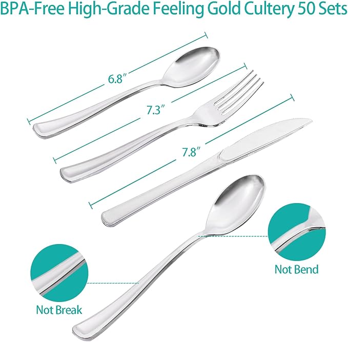 350PCS Teal Birthday Decorations and Silver Party Decorations for Wedding Princess,Teal Plates with Silverr Dot and Silverr Plastic Cutlery Serve 50 Guests