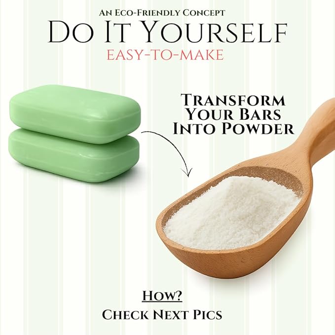 Natural Laundry Detergent Concentrated Bar – Hypoallergenic Laundry Bar Soap with Green Tea for Delicate Wash & Sensitive Skin | DIY Laundry Detergent: Grind & Mix with Borax and Washing Soda - 2 Bars