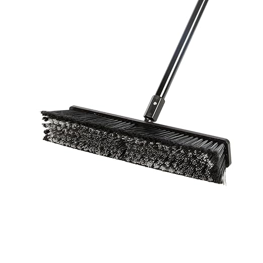 Restaurantware-Clean Tek Professional 17.13 Inch Push Broom, 1 Heavy-Duty Broom with 59â€ Handle - Medium Bristles, 2 Handle Attachment, Wooden, Commercial Use, for Deck, Garage, Yard, Patio