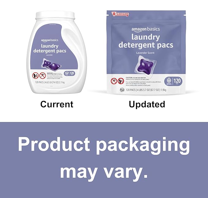 Amazon Basics Laundry Detergent Pacs, Lavender Scent, HE Compatible, 120 Count