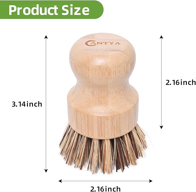 6 Packs Bamboo Dish Brush - Hard Bristle, Eco Friendly Dish Scrubber Union Fiber and Tampico Fiber Bamboo Wok Brush for Washing Cast Iron Pan/Pot