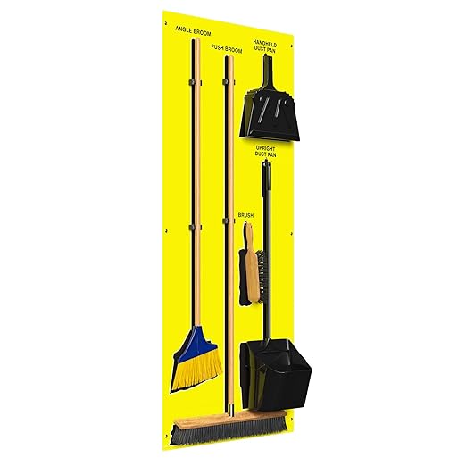 Clean & Sweep 5S Shadow Board/Wall Mount Broom Holder, 68" x 30" Board, 5S Cleaning Station - with Broom and Dustpan Set Included, Made in The USA by AccuformNMC, Yellow/Black, PSB616YLBK