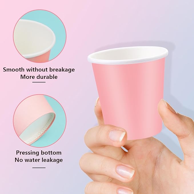150 Pack 3oz Pink Paper Cups,Mouthwash Cups, Disposable Bathroom Cups,Small Paper Cups 3oz Ideal for Bathroom,Supermarket,Birthday Party,Picnic and BBQ