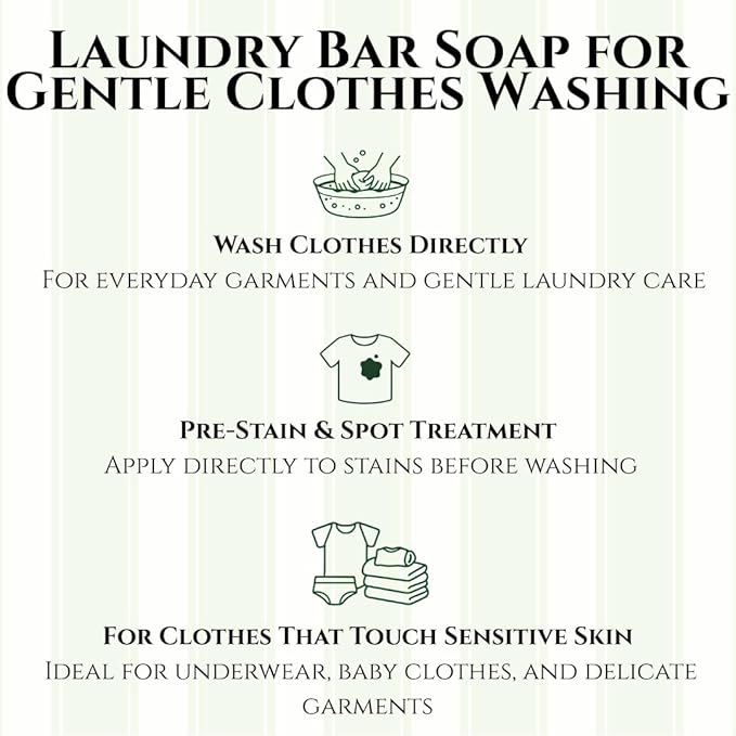 Natural Laundry Detergent Concentrated Bar – Hypoallergenic Laundry Bar Soap with Green Tea for Delicate Wash & Sensitive Skin | DIY Laundry Detergent: Grind & Mix with Borax and Washing Soda - 2 Bars