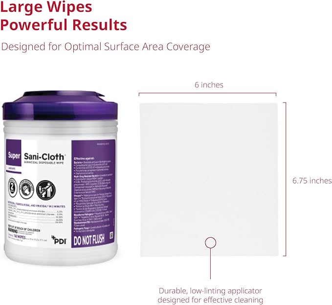 Super Sani-Cloth Disinfecting Cleaning Wipes, 12 Pack Case, 160 Count Each, Large Surface Wipes (6" x 6.75"), Multi-Surface Germicidal Cleaner for Home Health, Medical, Commercial Use